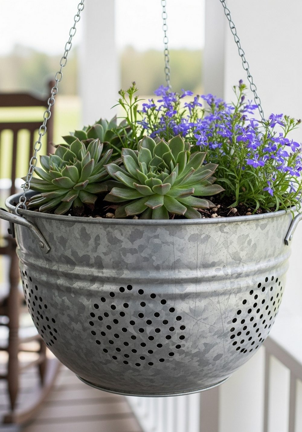 Rustic Galvanized Colander Porch Basket