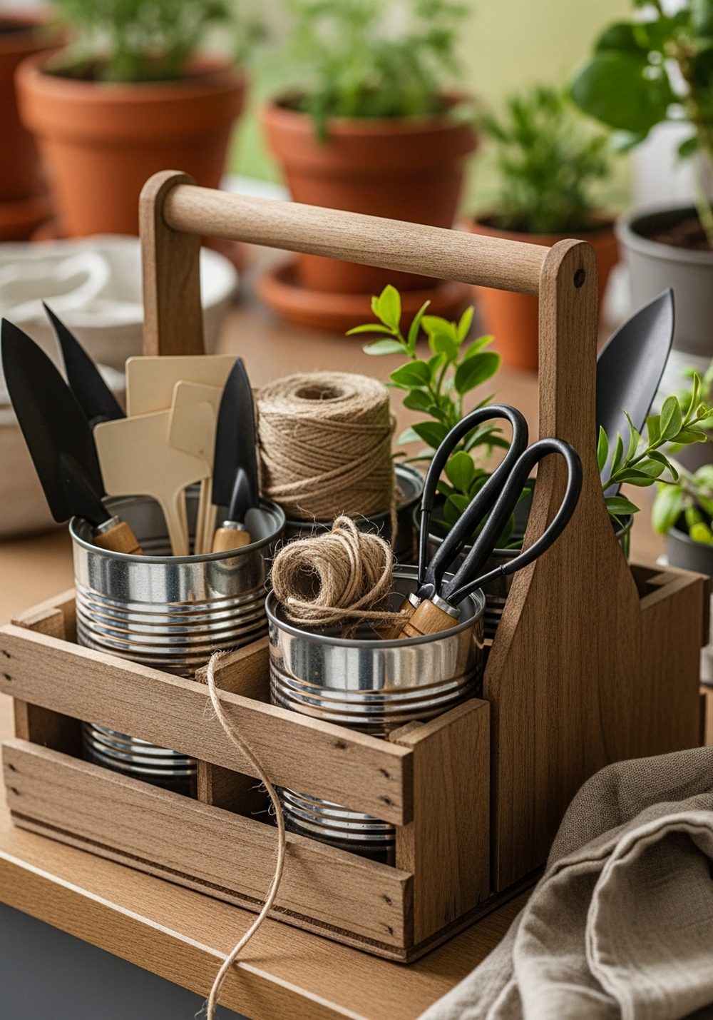 Rustic Tin Can Utensil & Tool Caddy