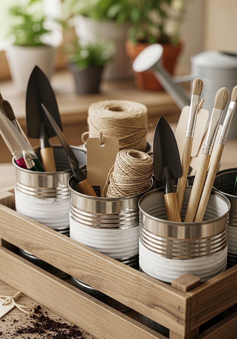 Rustic Tin Can Utensil & Tool Caddy