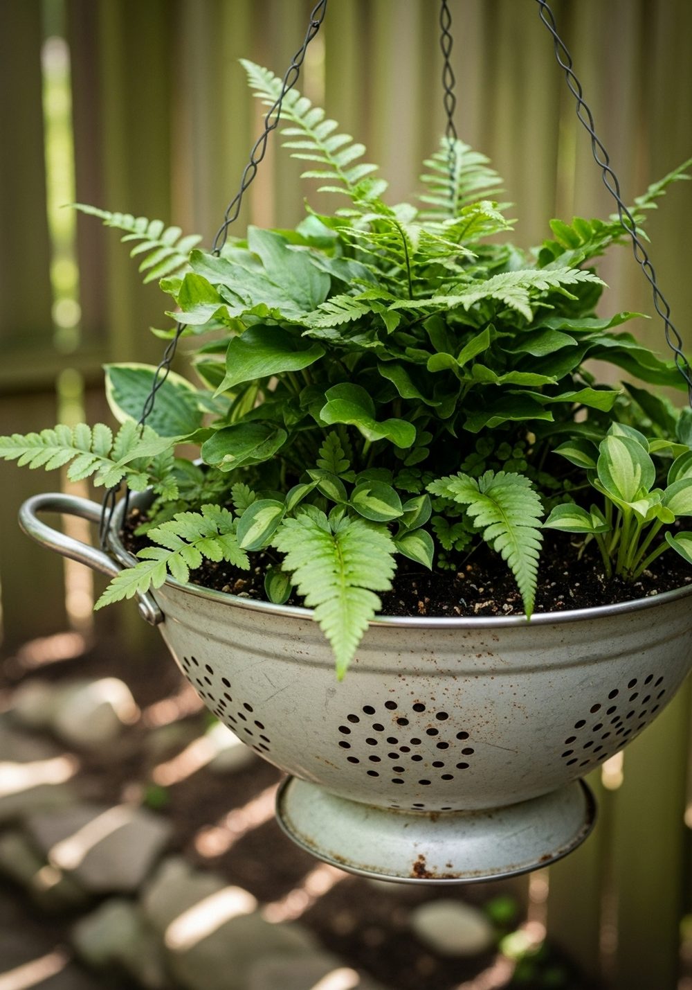 Shaded Fern and Hostas Colander Basket