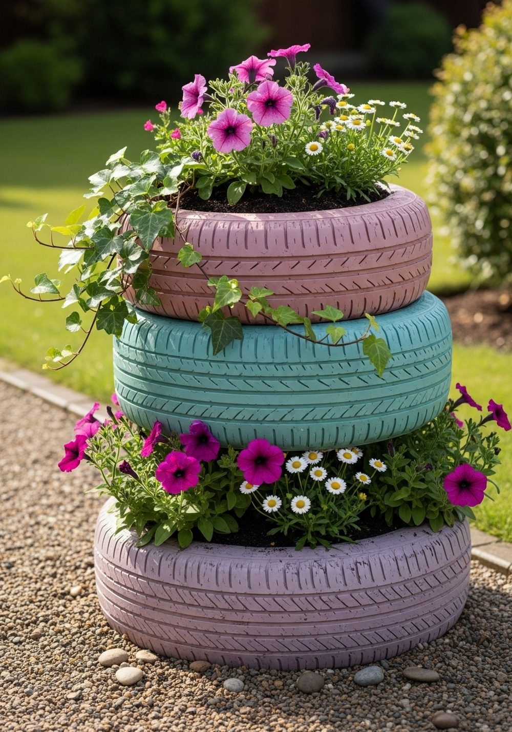 Stack And Paint A Tire Flower Tower