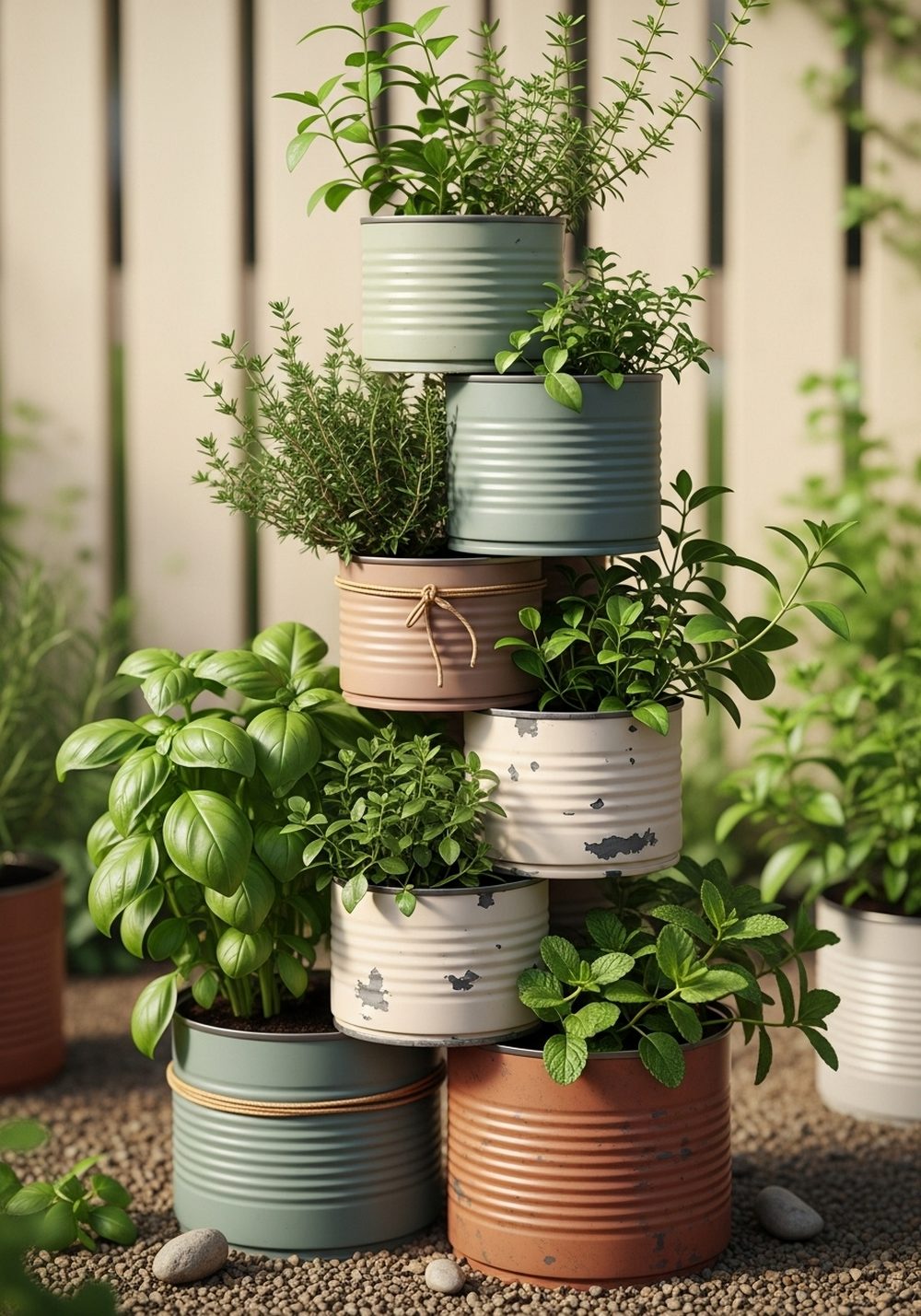 Stacked Tin Can Herb Tower