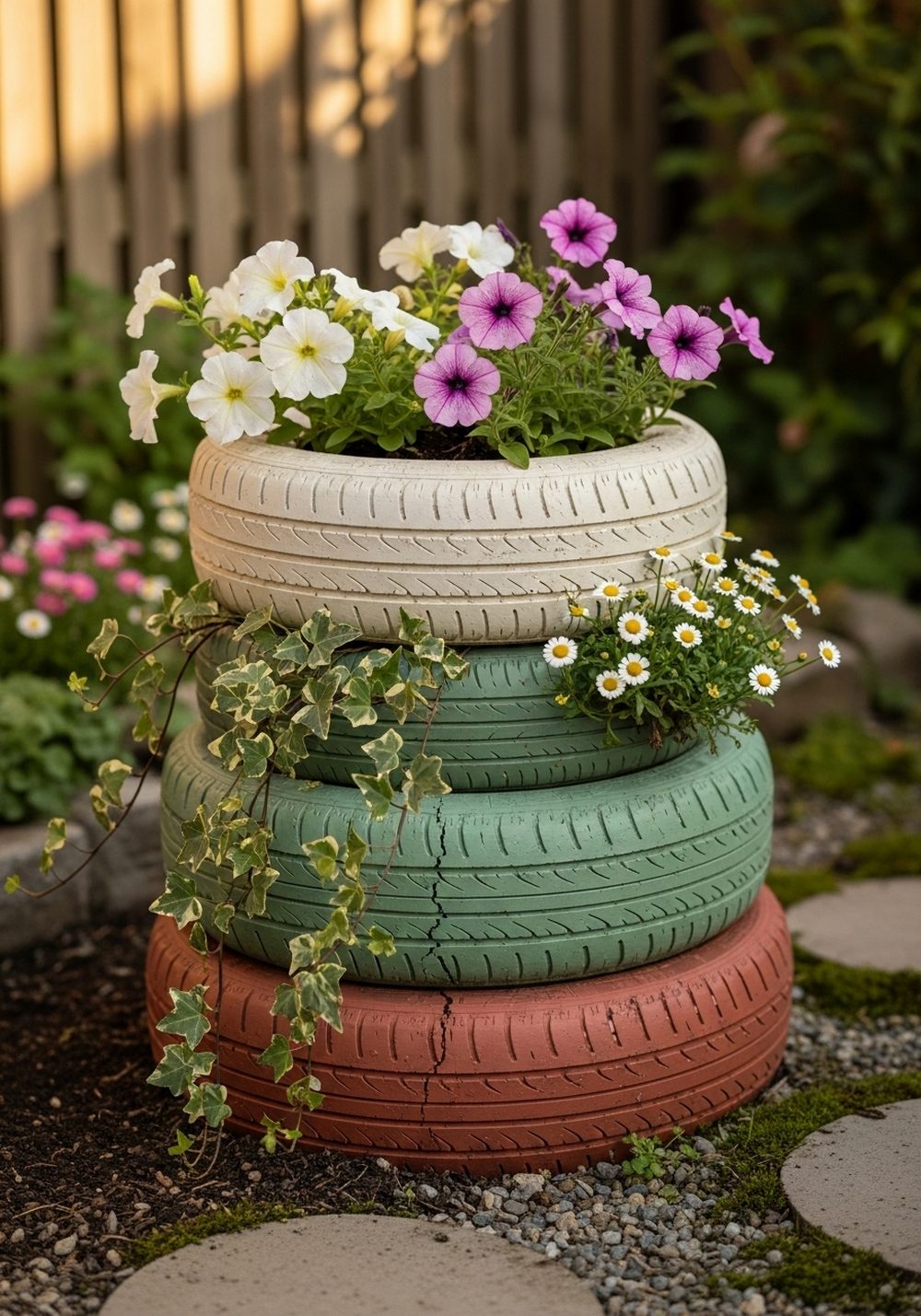 Stacked Tire Flower Towers