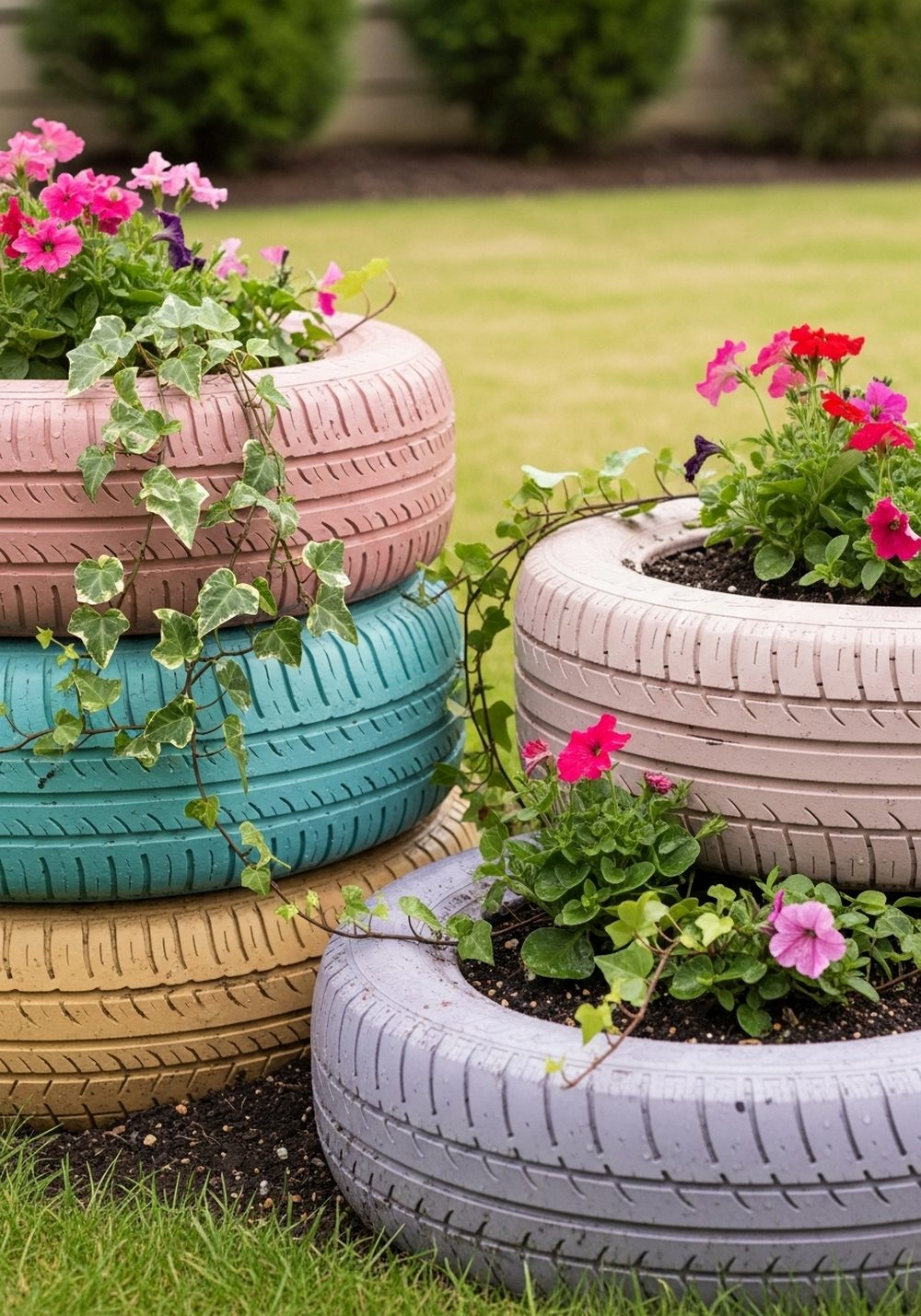 Stacked Tire Flower Towers