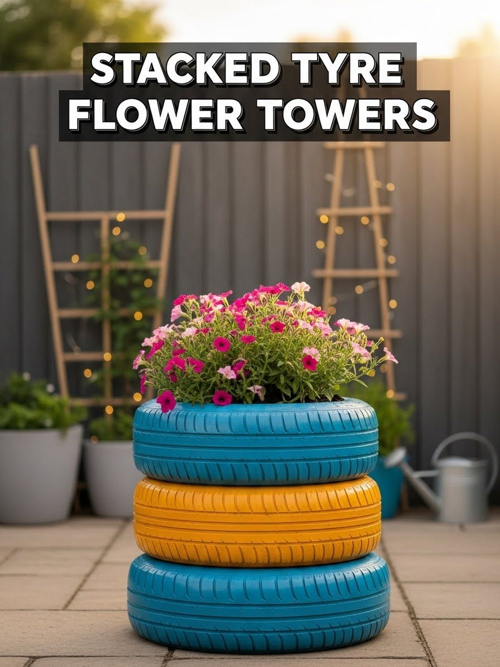 Stacked Tyre Flower Towers
