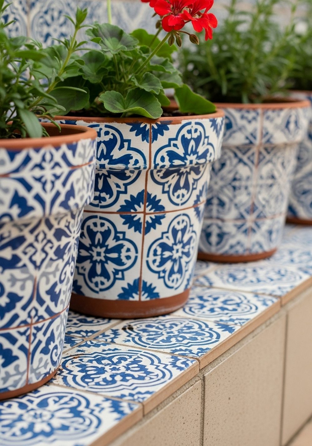 Stenciled Tile-Inspired Pots