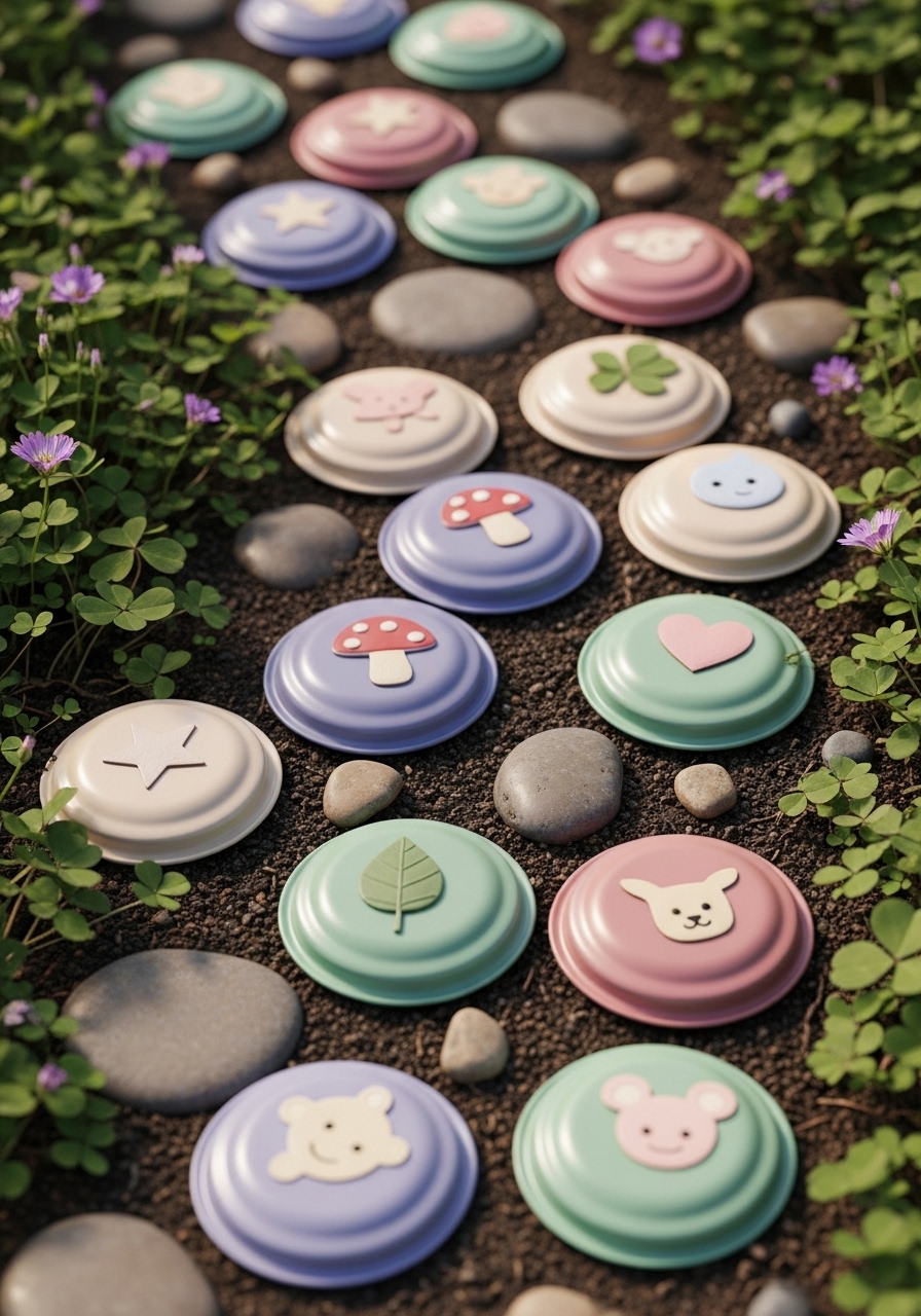 Storybook Trail Of Patterned Lids And Symbols