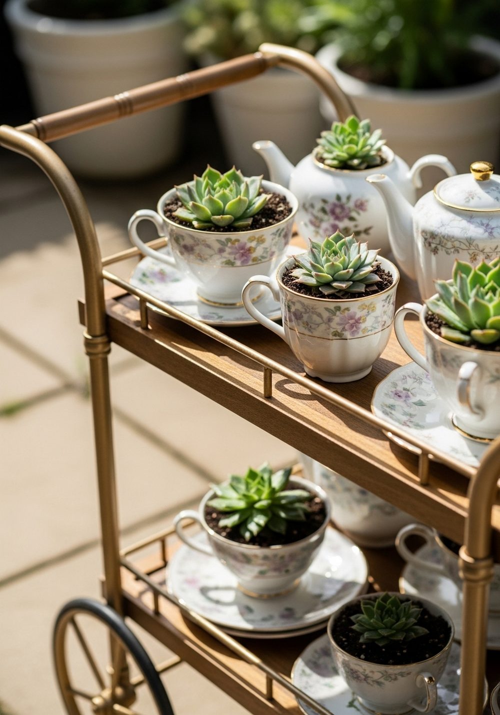 Tea Cart Succulent Serving Station