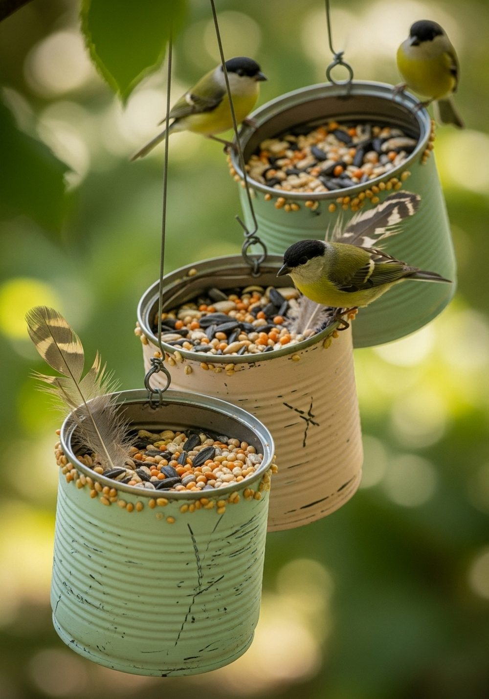 Tin Can Bird Feeder Trio