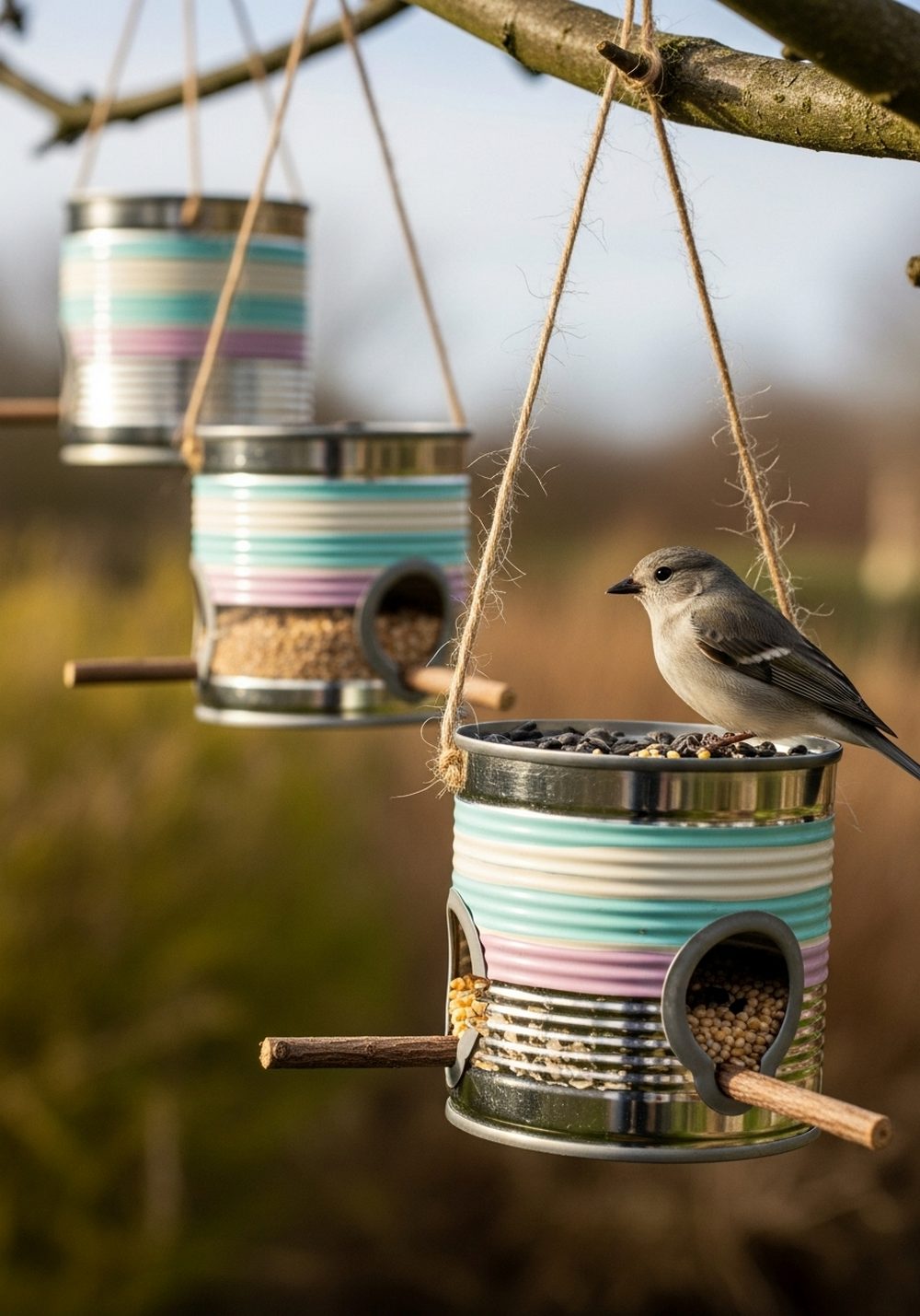 Tin Can Bird Feeders For A Cozy Corner
