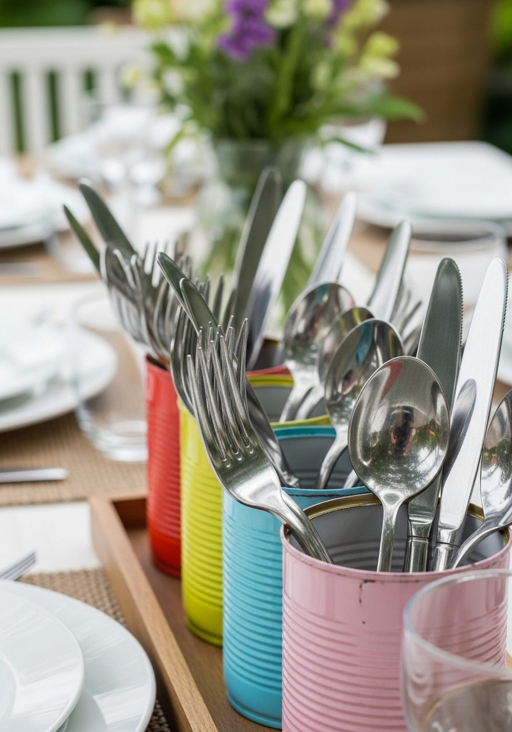 Tin Can Cutlery Caddies For Outdoor Dining