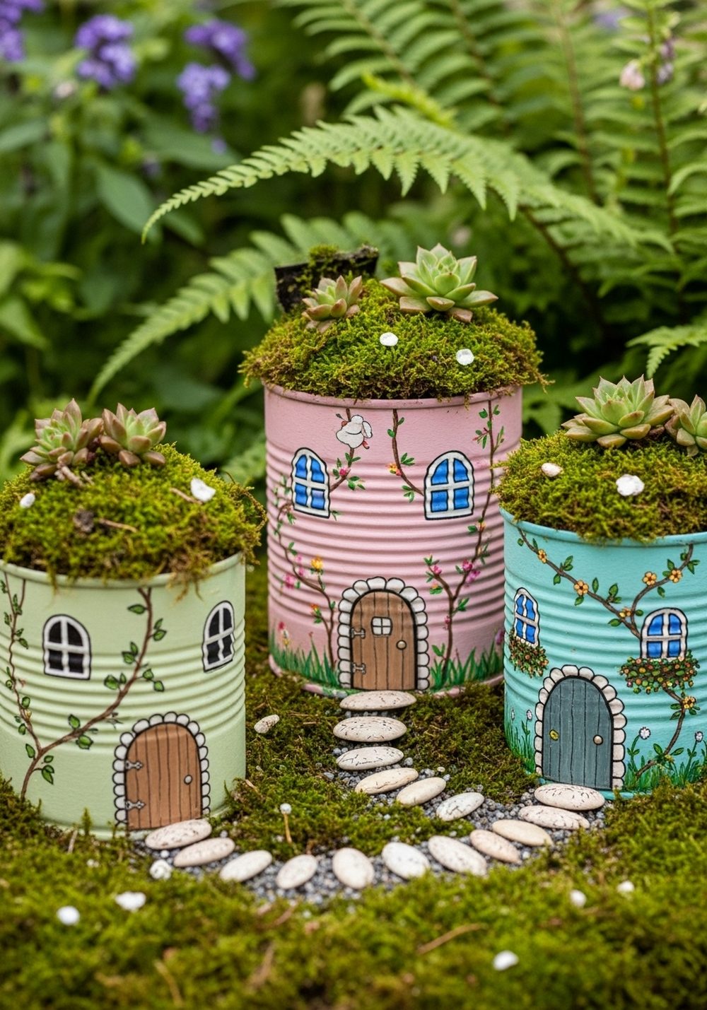 Tin Can Fairy House Planters