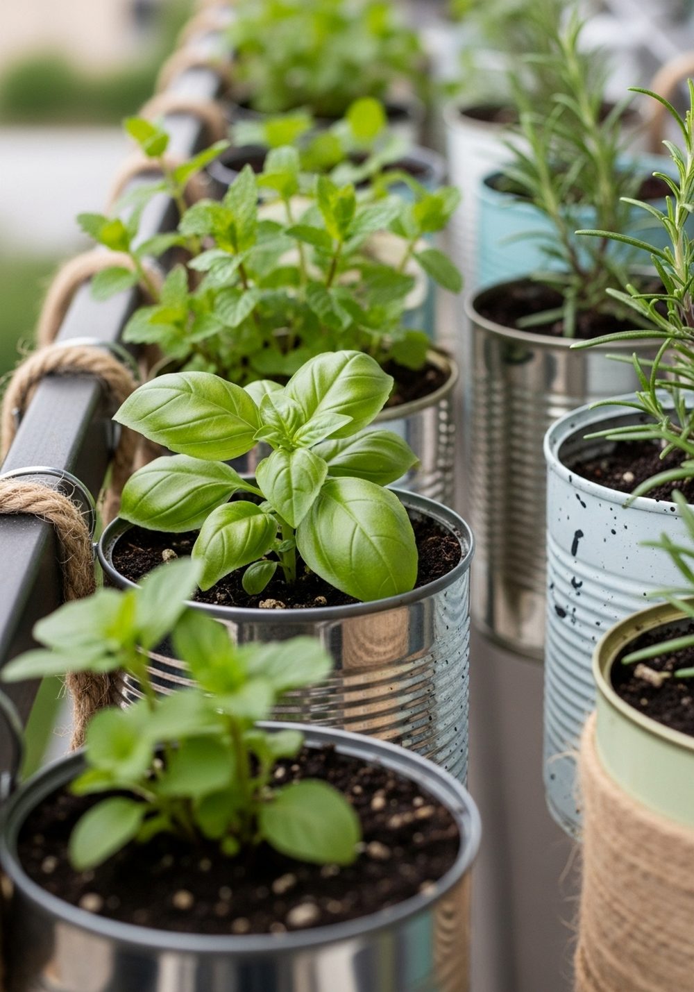 Tin Can Rail Herb Planters