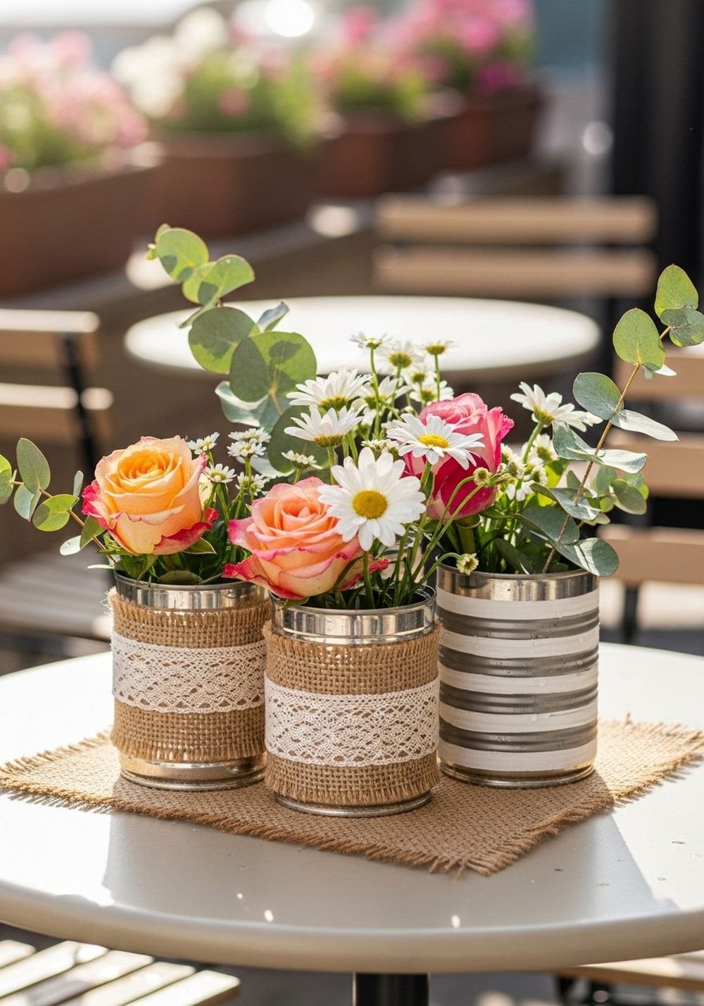 Tin Can Tabletop Flower Centerpieces