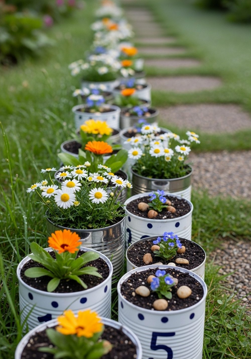Tin Can Wildflower Border Pots