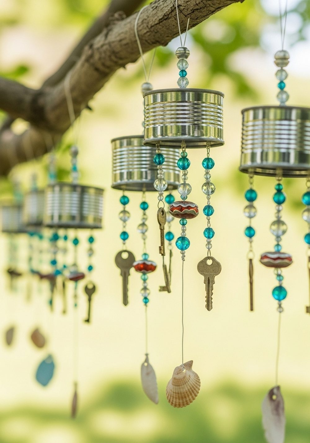 Tin Can Wind Chimes With Beads And Keys