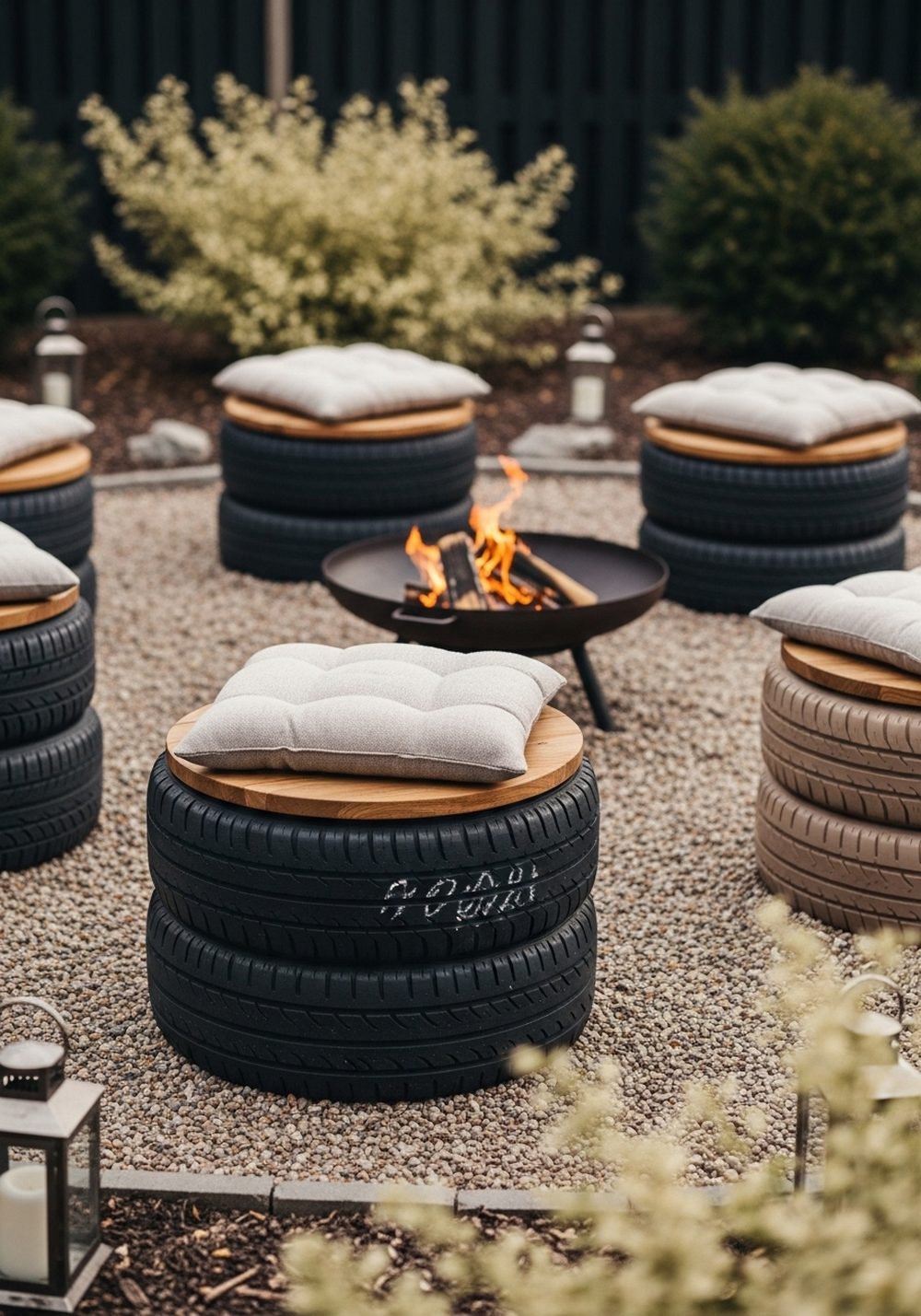 Tire Edge Seating Around A Fire Pit