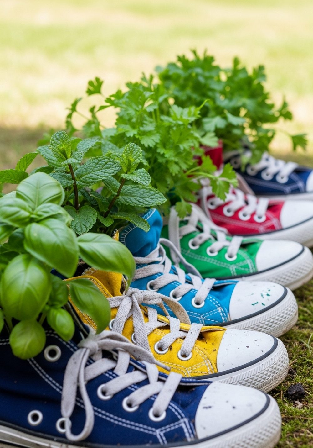Turn Old Sneakers Into A Rainbow Herb Row