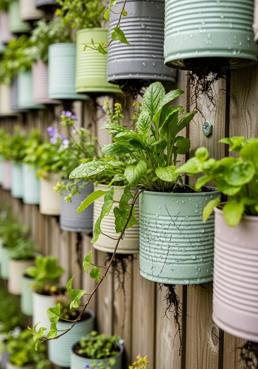 Vertical Tin Can Wall Garden