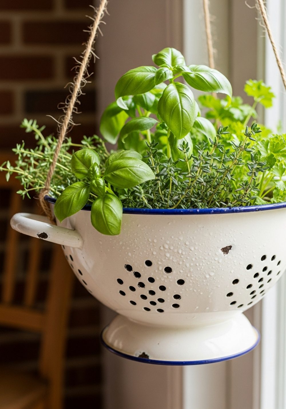 Vintage Enamel Colander Herb Hanger