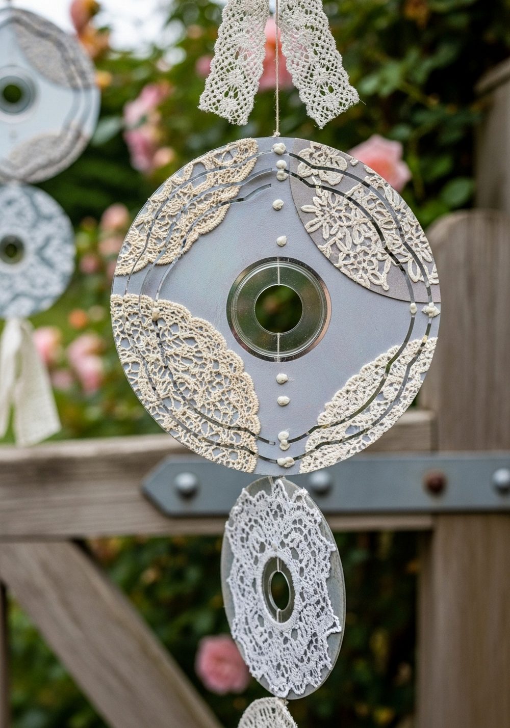 Vintage Lace Decoupage CD Wind Spinner