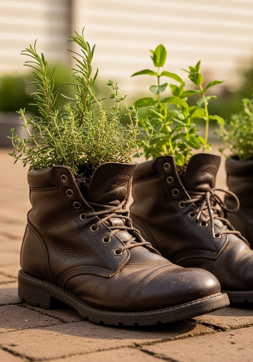 Vintage Leather Boot Herb Garden