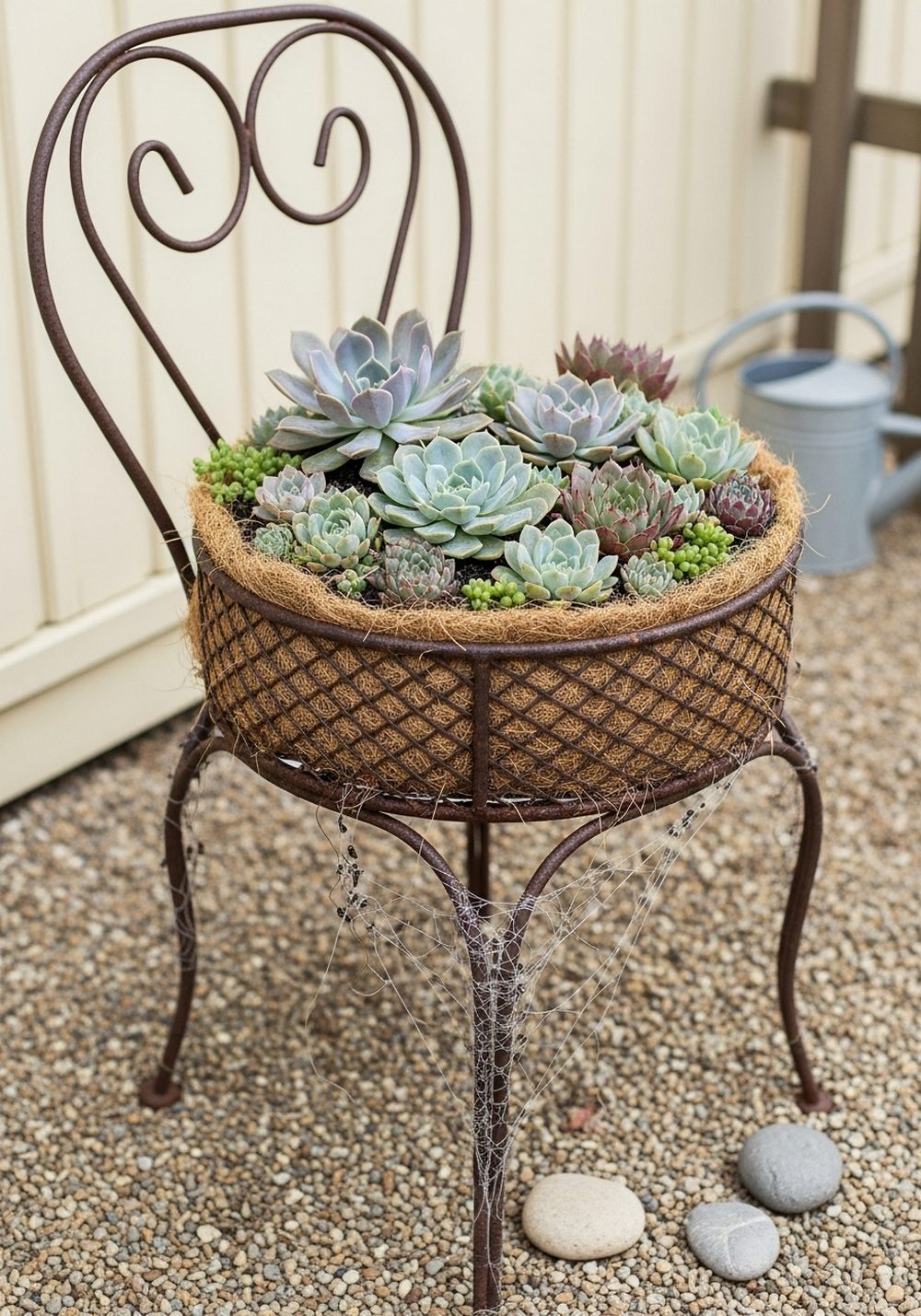 Vintage Metal Chair Turned Succulent Mosaic