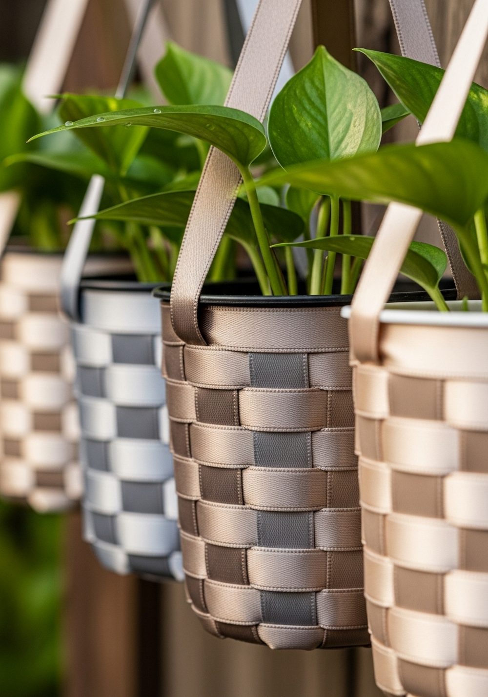 Woven Ribbon Sleeve For Bright Plastic Pots