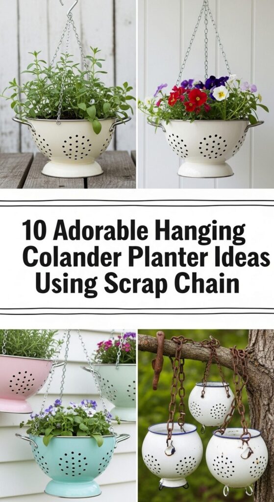 Adorable Hanging Colander Planter Ideas Using Scrap Chain