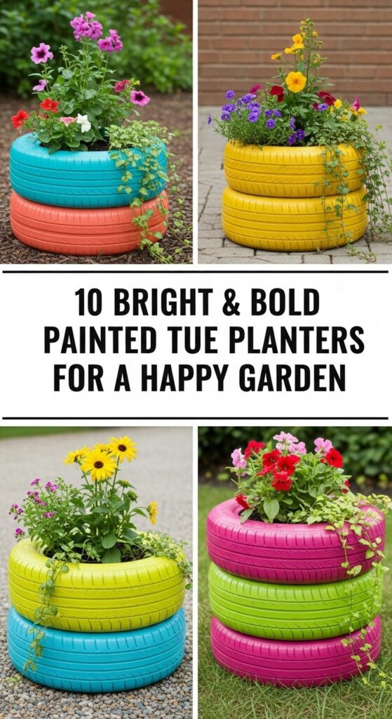 Bright & Bold Painted Tire Planters For A Happy Garden