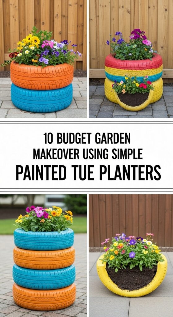 Budget Garden Makeover Using Simple Painted Tire Planters