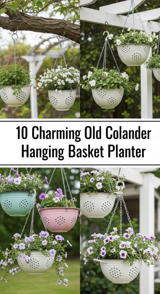 Charming Old Colander Hanging Basket Planter