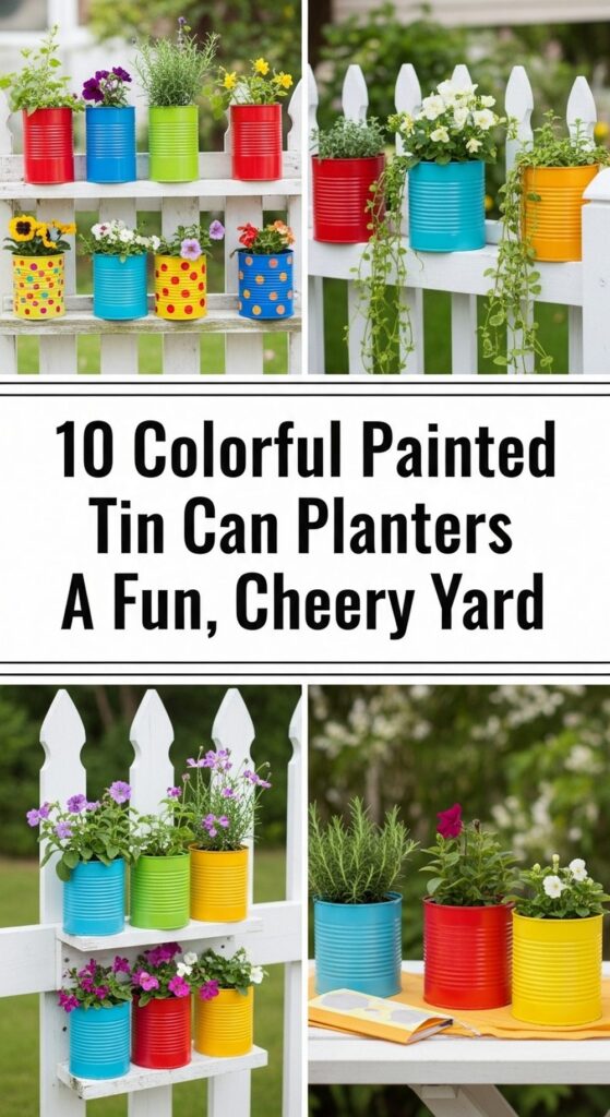 Colorful Painted Tin Can Planters For A Fun, Cheery Yard