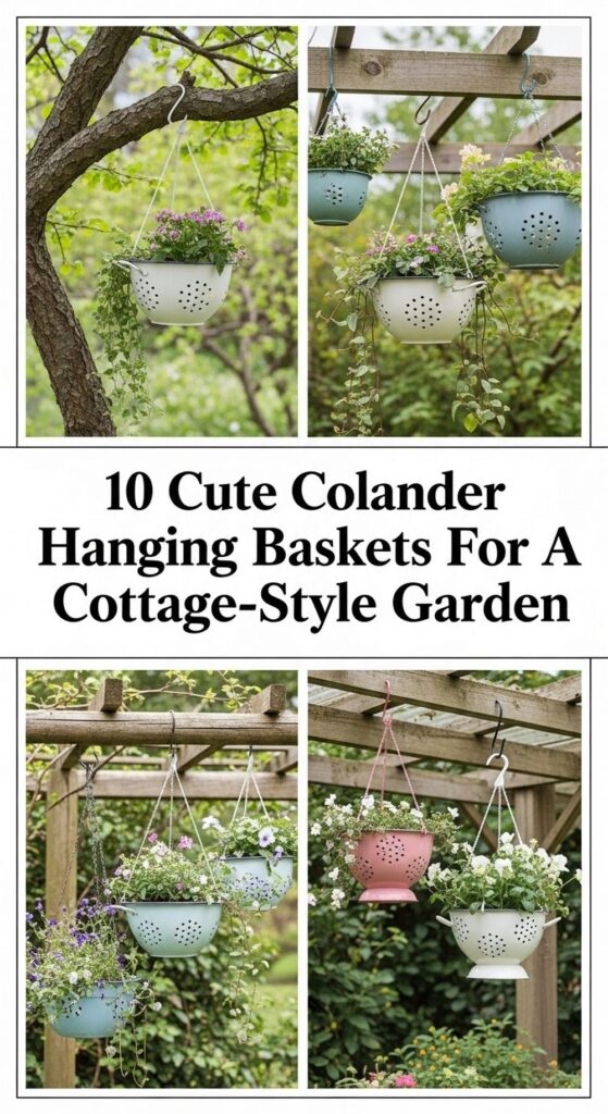 Cute Colander Hanging Baskets For A Cottage-Style Garden