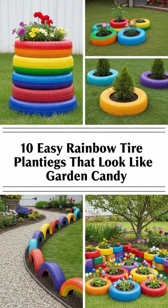 Easy Rainbow Tire Planter Rings That Look Like Garden Candy