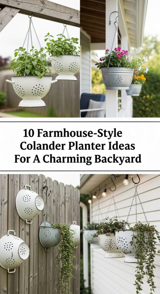 Farmhouse-Style Hanging Colander Planter Ideas For A Charming Backyard
