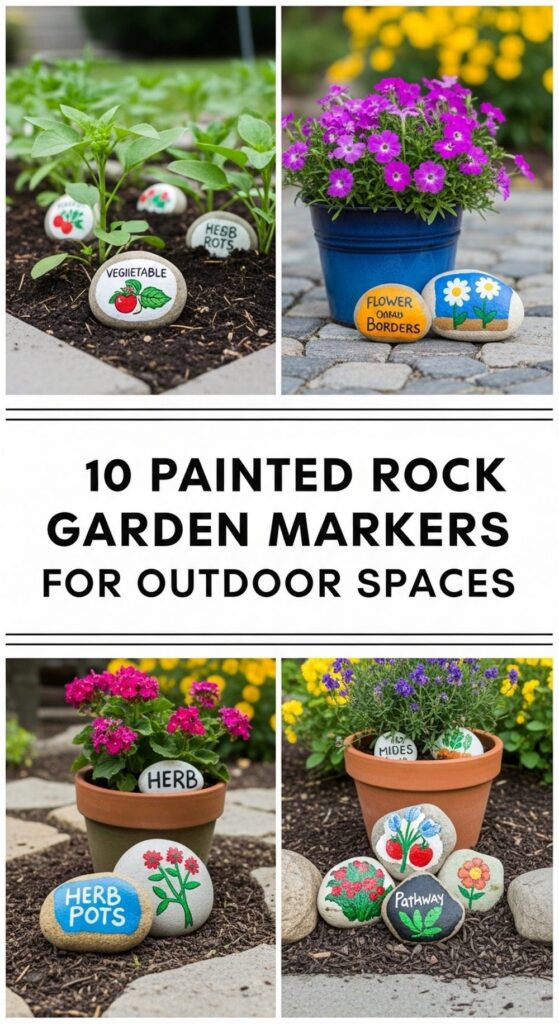 Painted Rock Garden Markers for Outdoor Spaces