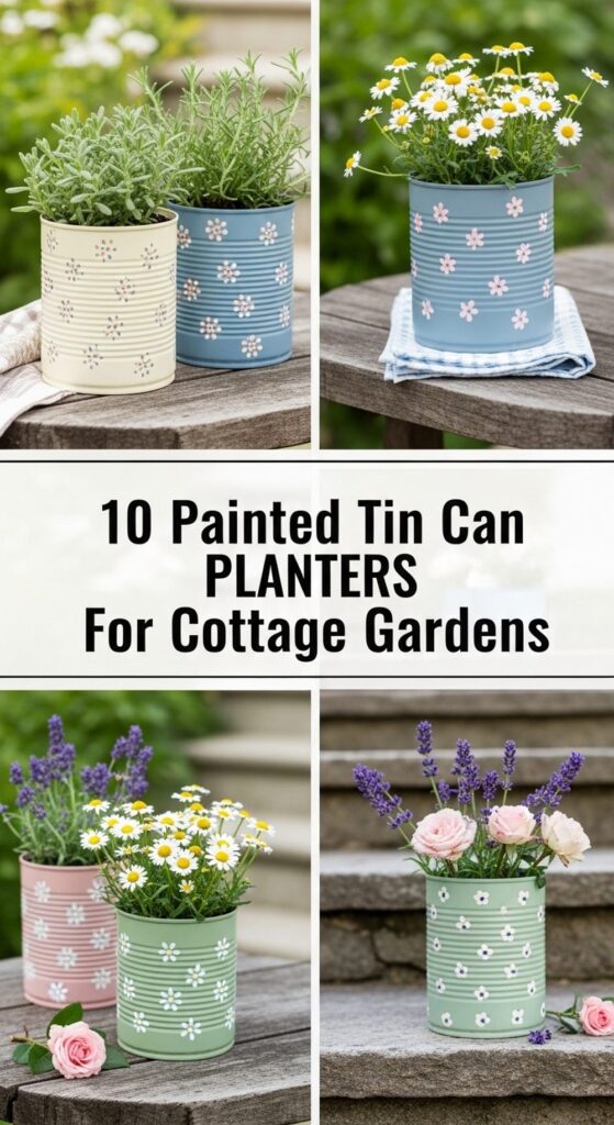 Painted Tin Can Planters For Cottage Gardens