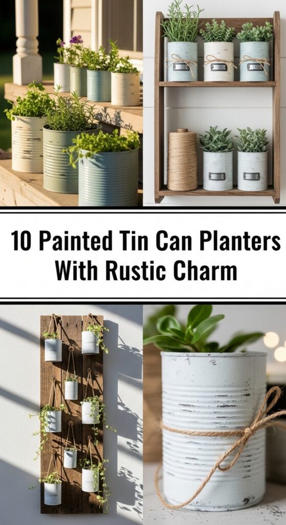 Painted Tin Can Planters With Rustic Charm