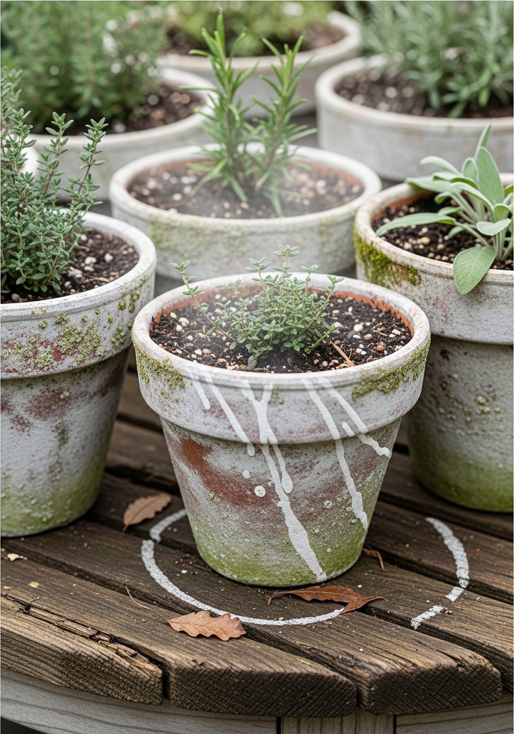 Aged Terracotta Pots With Limewash