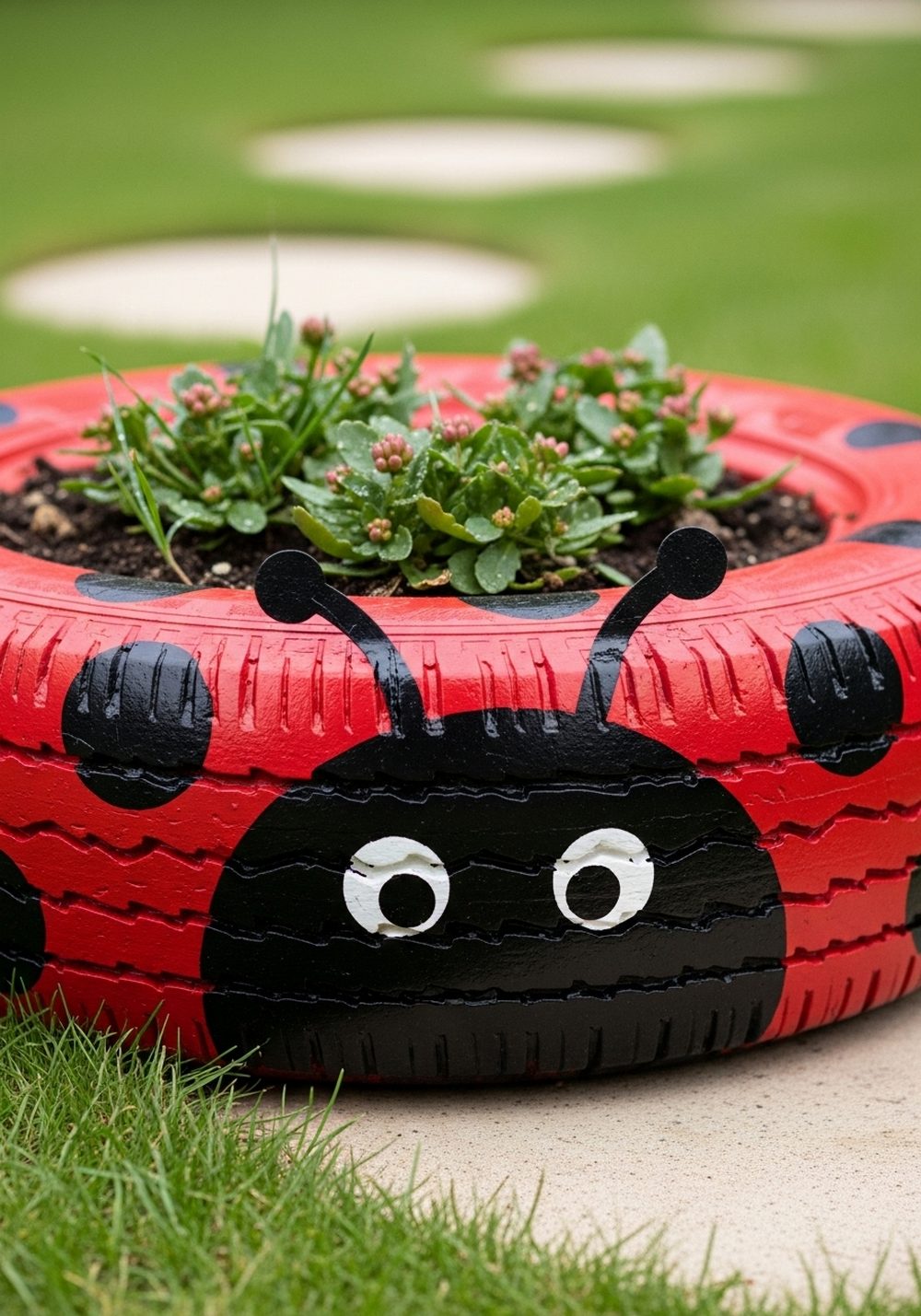 Animal-Themed Ladybug Tyre Planter