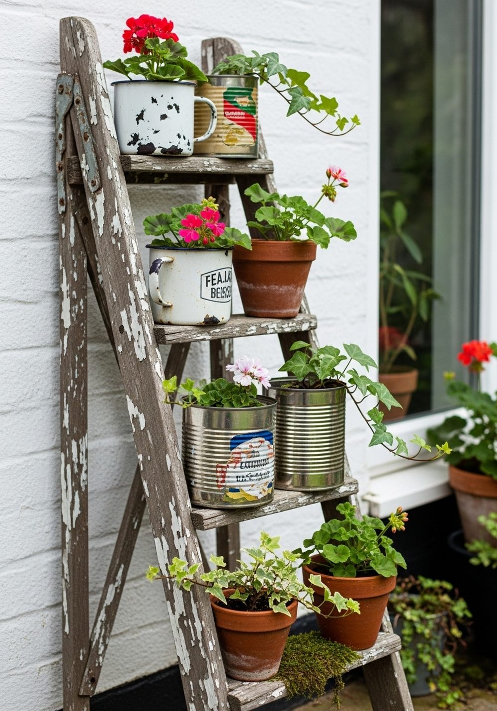 Antique Ladder Tiered Pot Display