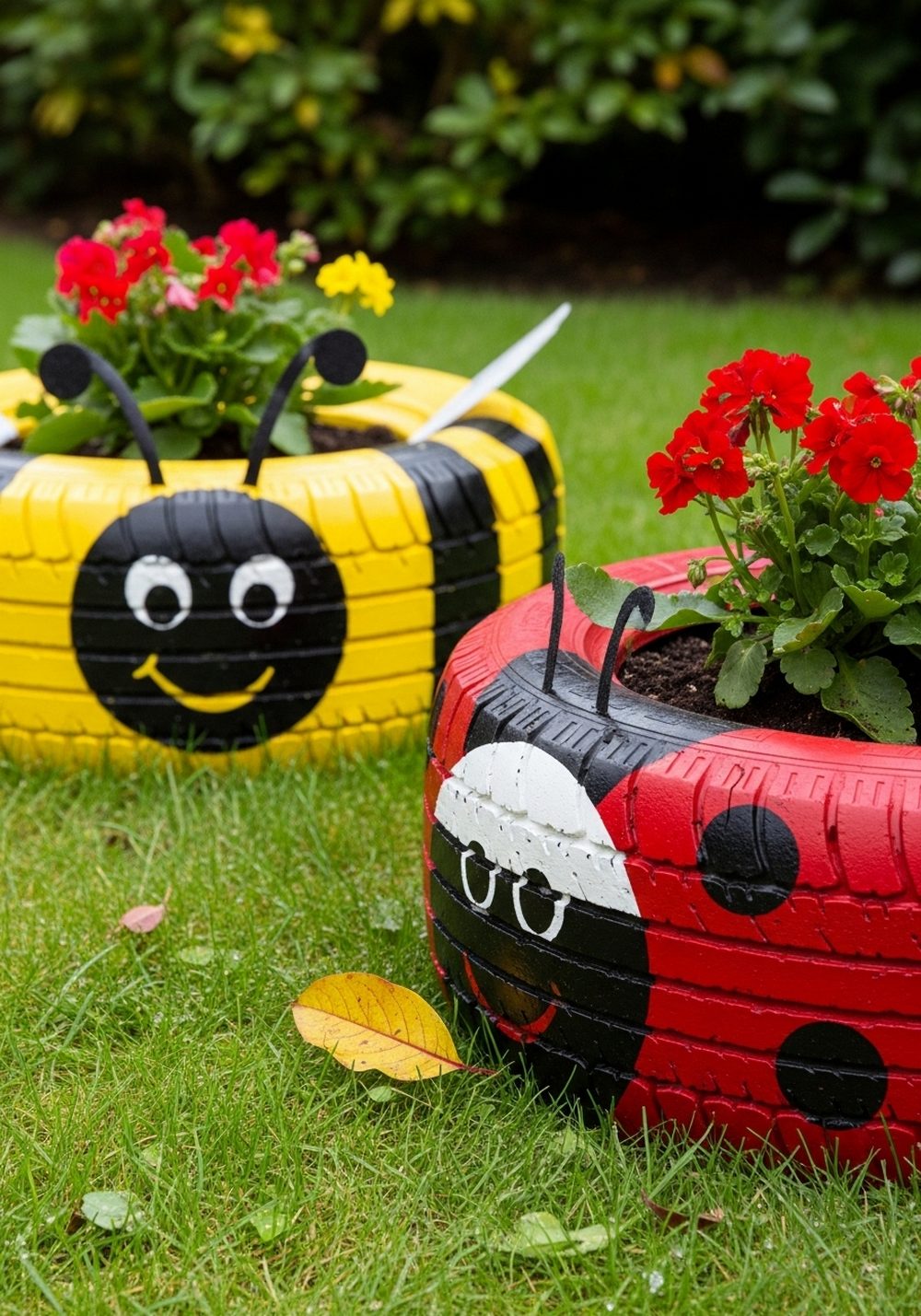 Bee And Ladybug Garden Tyre Planters