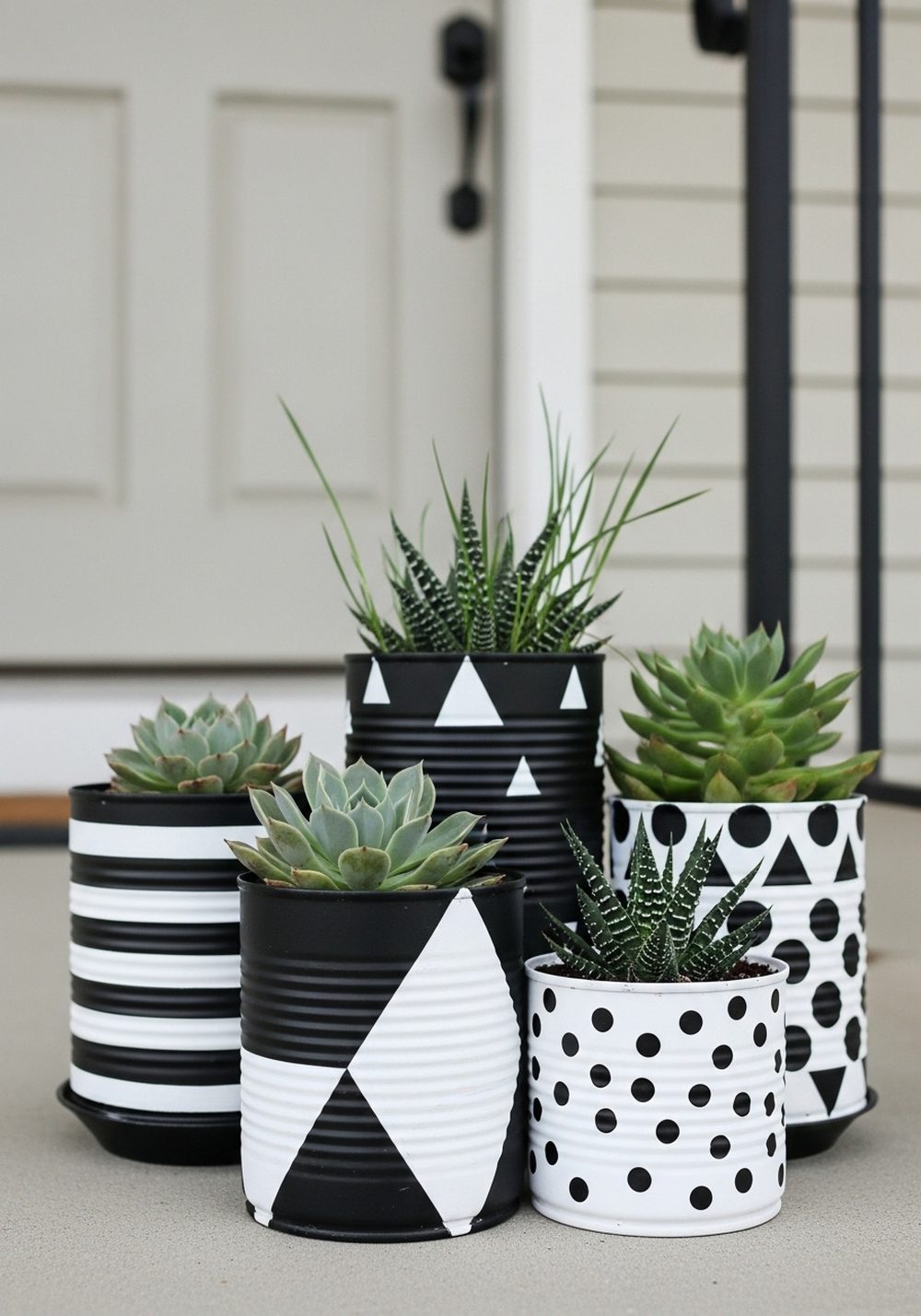 Black-And-White Modern Tin Can Planters
