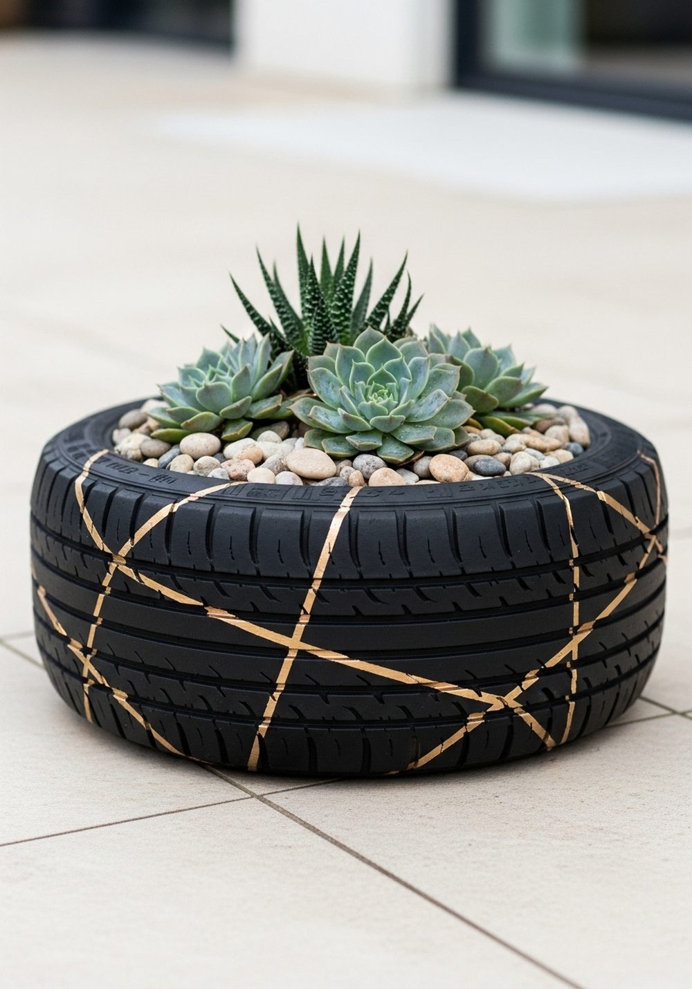 Black & Gold Modern Tyre Bowl Planter