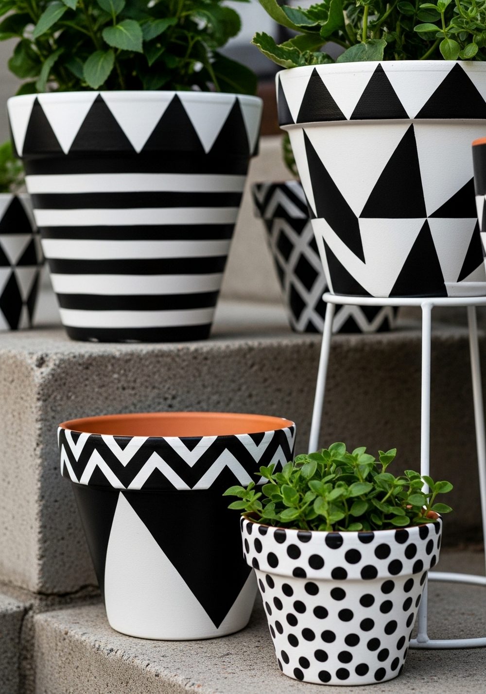 Black & White Geometric Pots