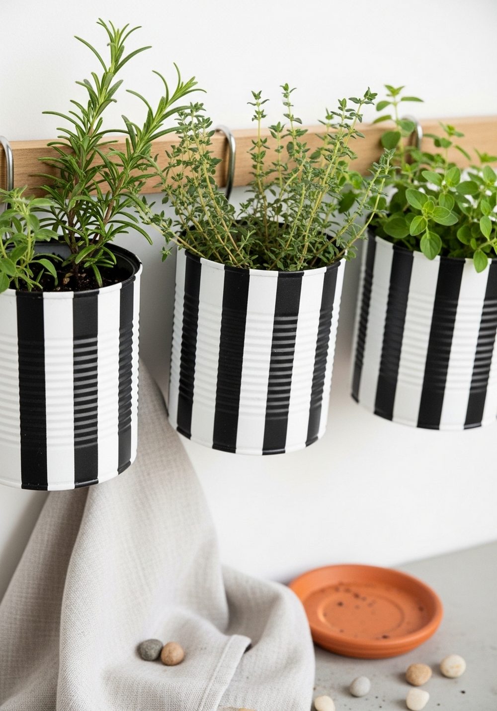 Black-and-White Stripe Kitchen Herb Rail