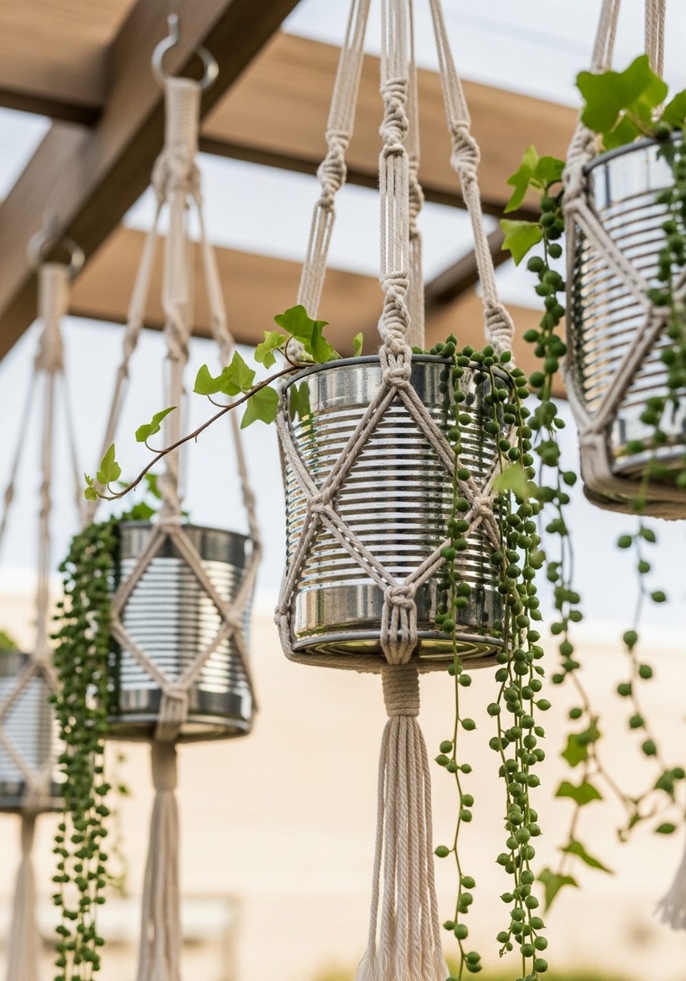 Boho Macramé Hanging Tin Can Planters