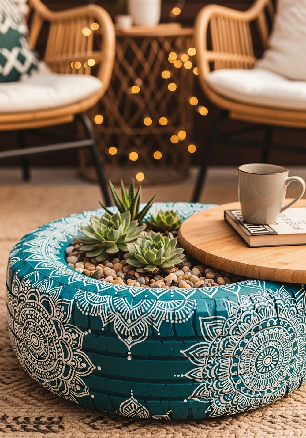 Boho Mandala Tire Planter Table
