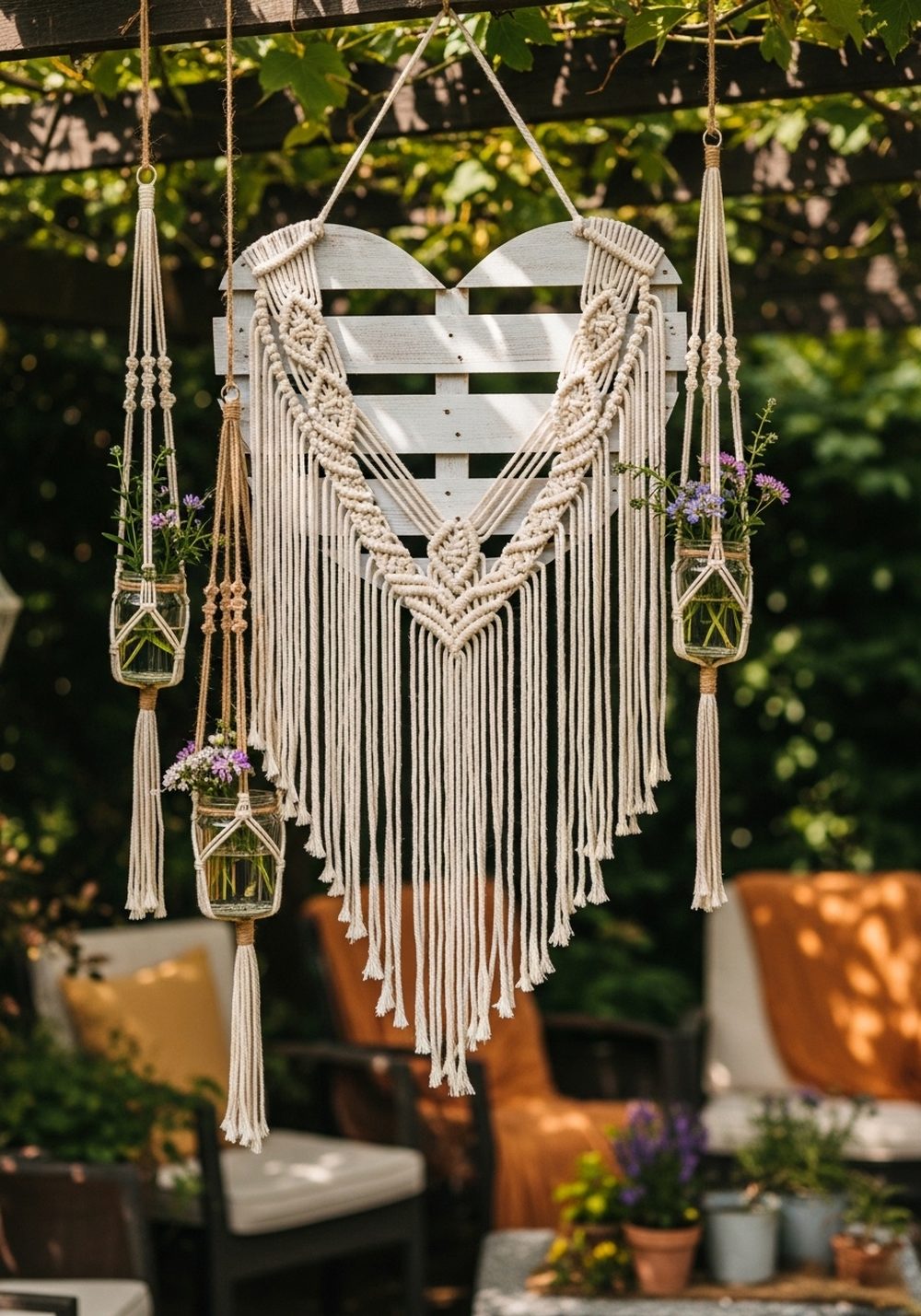 Boho Pallet Heart Macramé Hanger